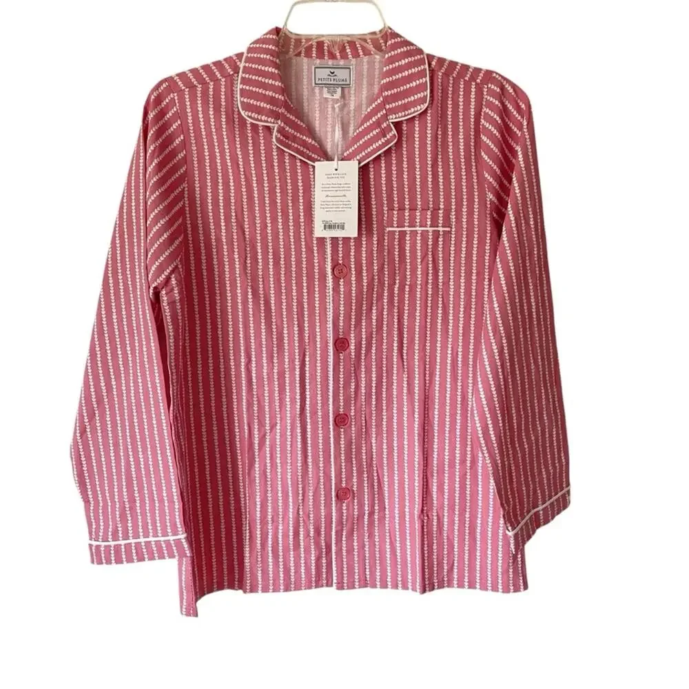 Petite Plume Twill Pajama Top Love Lines NWTs Girls Children’s size 14 Pink